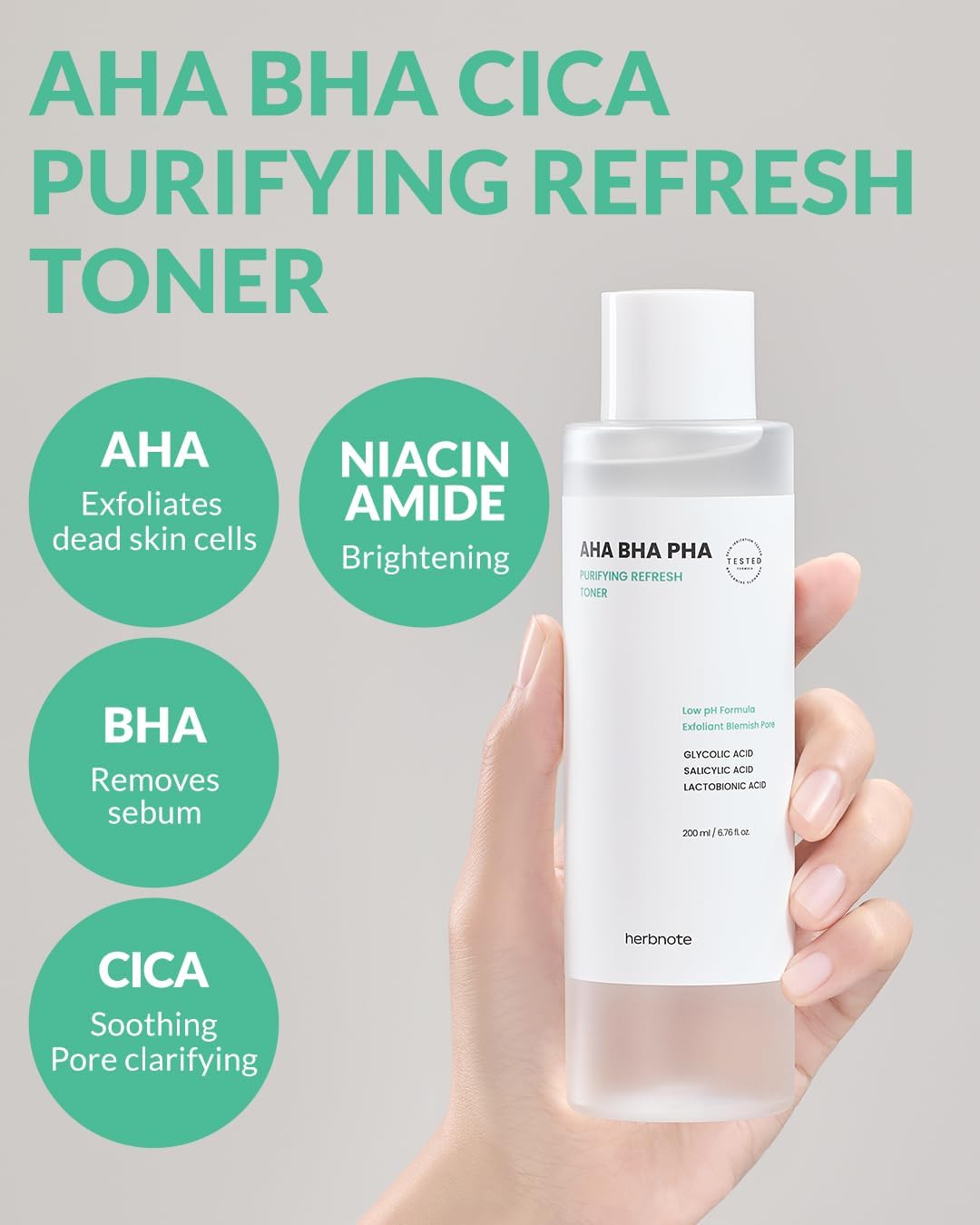 AHA BHA PHA Purifying Refresh Toner - Skin Trouble Eraser, Immediate Exfoliation & Sebum Removal - Contains Niacinamide for Breakouts - Removes Blocked Sebum & Dead Skin Cells, 6.76 f l. oz - Image 2