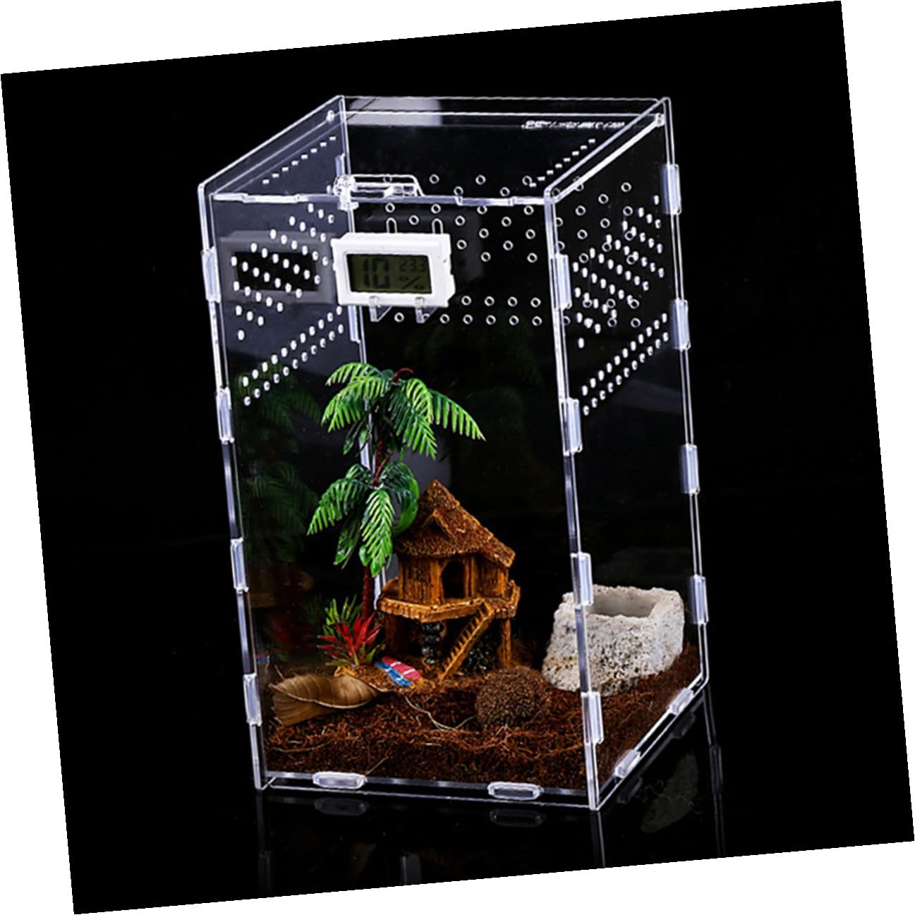 TEHAUX Magnetische Belüftungssystem Konstantem Luftstrom Stabilem und Acryl Terrariumbox mit Transparent Reptilien für Soldatenkrabben und Skorpione