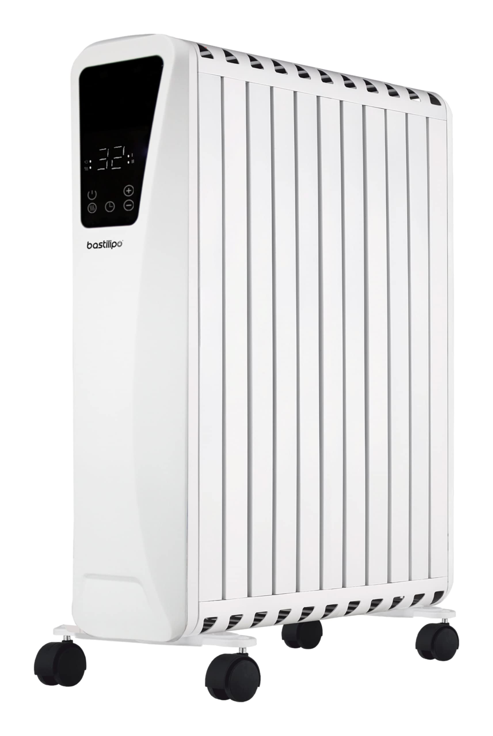 Bastilipo - Fenix2-2500, Radiador de aceite - 2500W potencia - Pantalla LED táctil - 3 niveles de potencia, efecto Chimenea - 11 elementos, color blanco