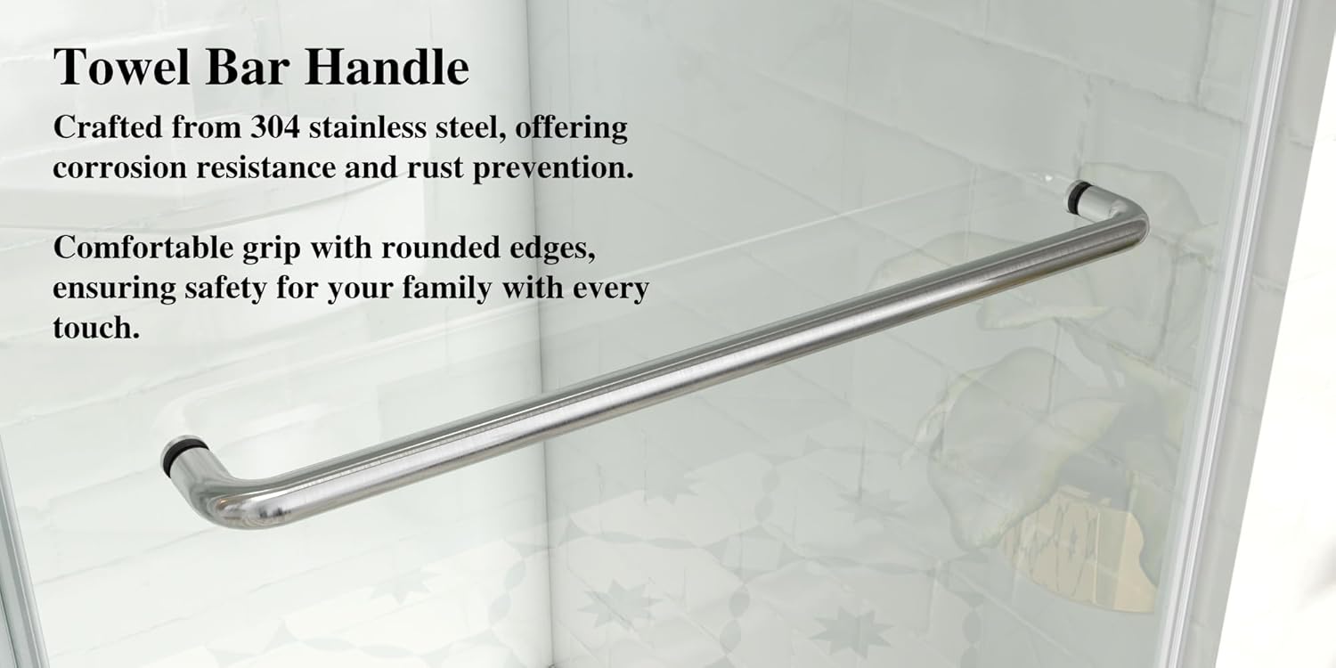 Bathtub Shower Doors Frameless 56-60" W x 66" H Width Adjustable 5/16"(8mm) Double Sliding Glass Tub Door Stainless Steel Hardware (Brushed Nickel)