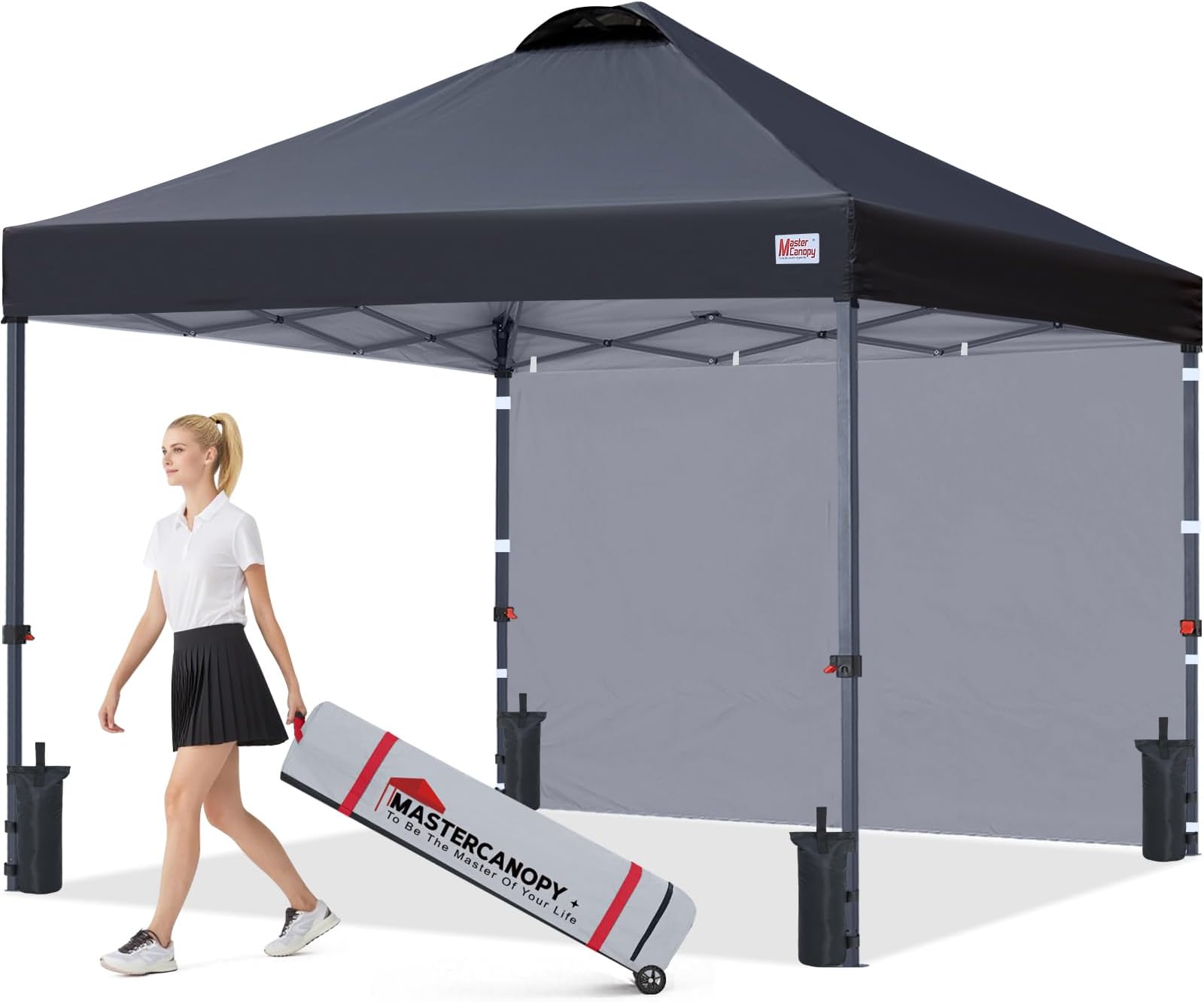 MASTERCANOPY Pop-up Gazebo Tent with 1 Sidewall (3x3M,Black)