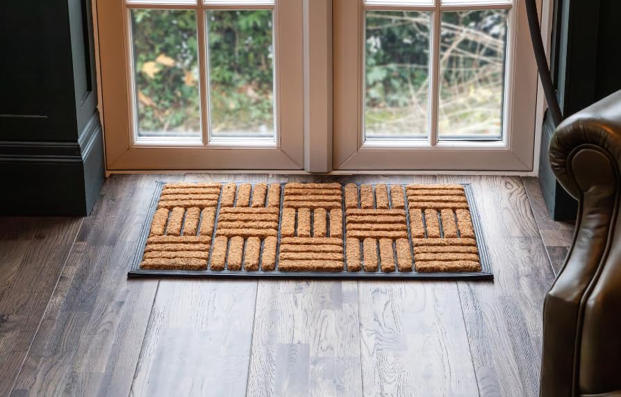 FloorPro Rubber & Coir Novelty Door Mat Indoor/Sheltered Outdoor Use 45cm x 75cm Natural Coir Welcome Mat - Decorative Style