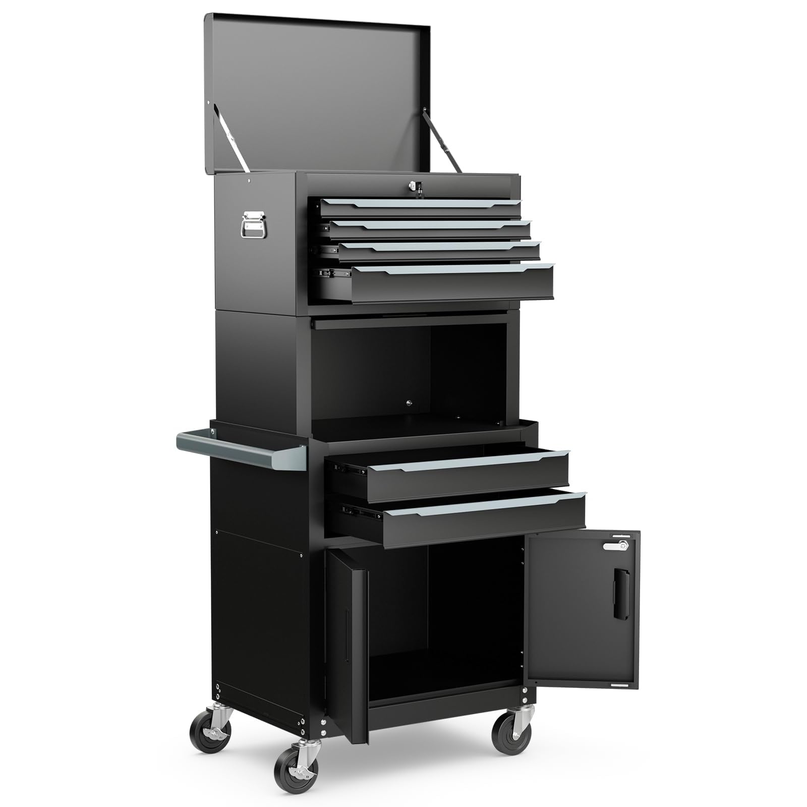 HOMFME 3-in-1 Heavy-Duty Metal Tool Cabinet, 6-Drawer Rolling Tool Chest Combo with Lockable Drawers, Mobile Workshop Service Cart & Utility Trolley for Garage (Classic Black)