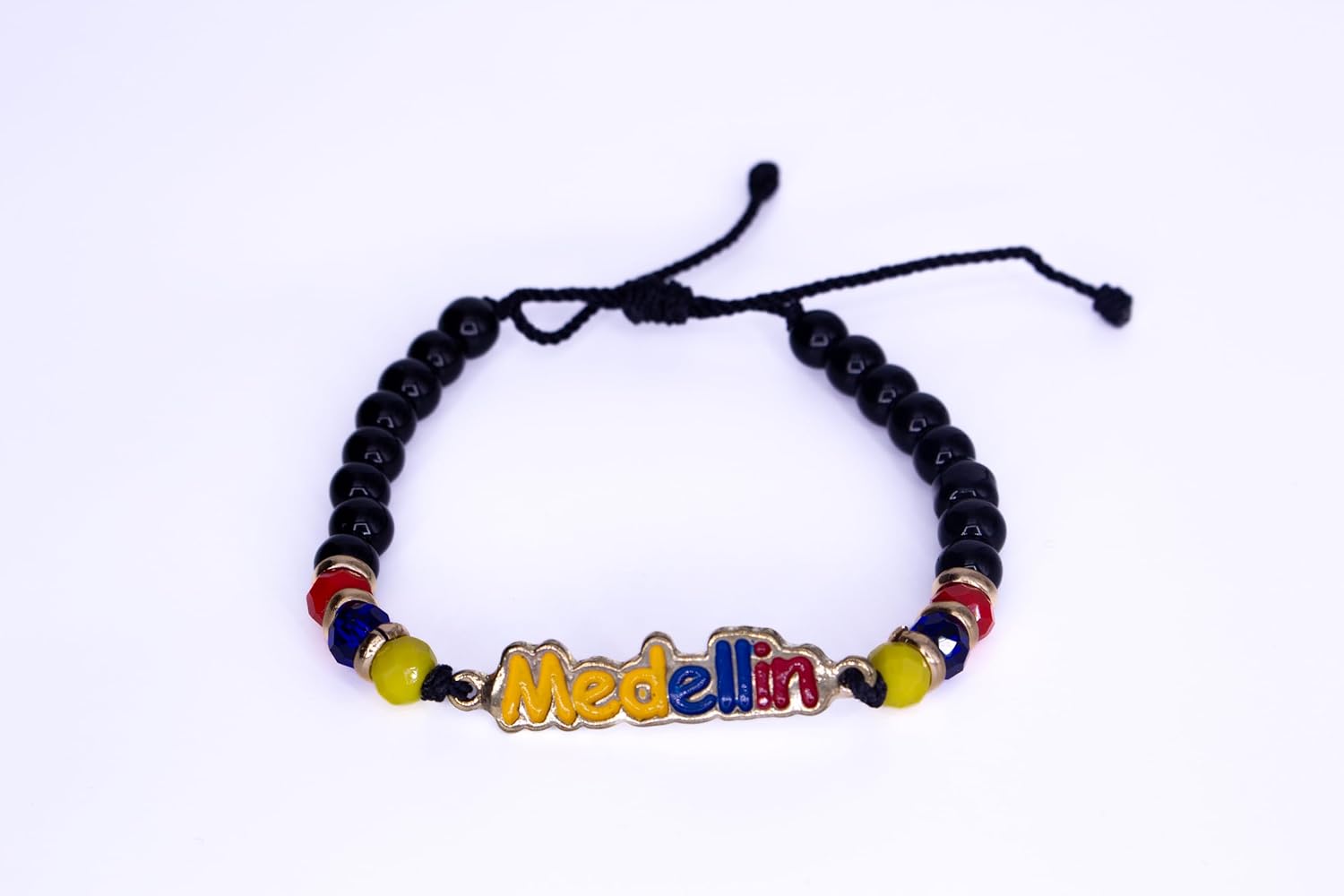 Handmade Adjustable Bracelet from Colombia - Colombia Flag Colors - Medellin Charm - Black and Colombian Flag Color Beads - Image 2