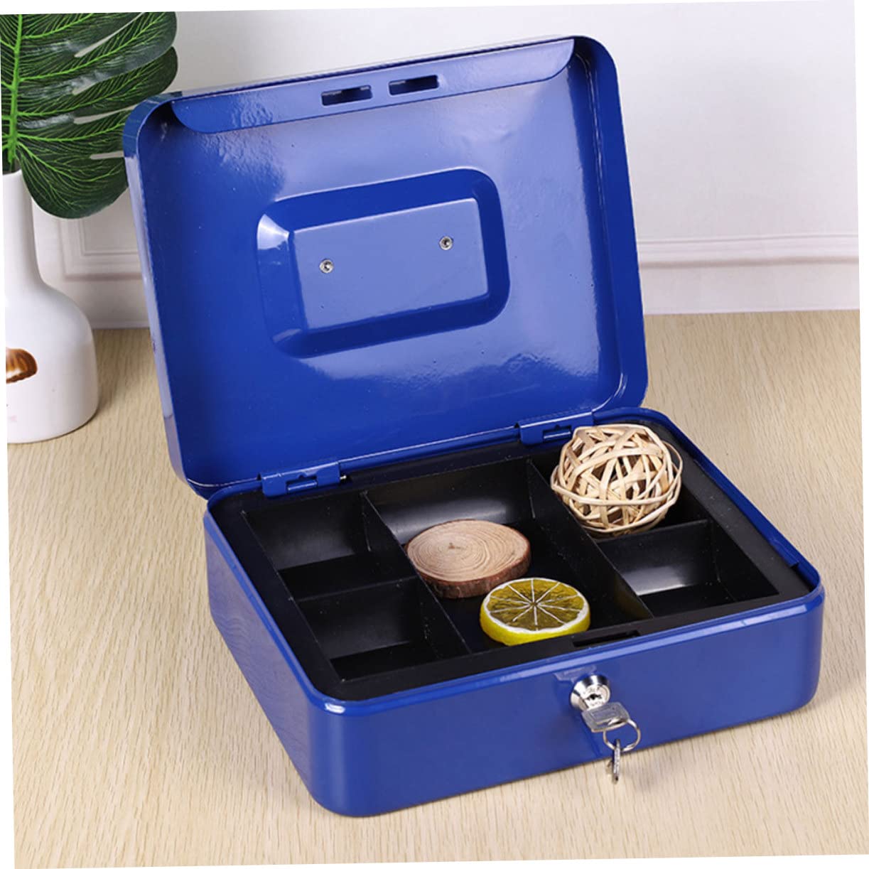 Housoutil Scatola Ferro con Serratura Portatile per Risparmi e Documenti per e Colore Blu Media