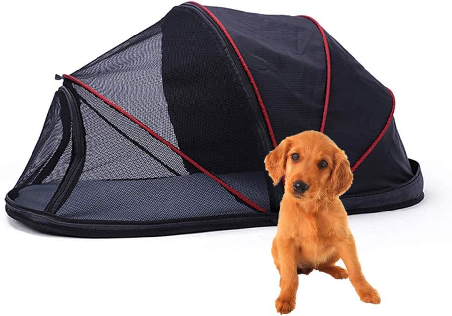 Hillwest Dog Houses Dog Tent, Foldable Portable Outdoor Camping Domed Dog House, Comfortable Shelter Travel Pet Dog Bed, Perfect Design for Your Dog Cat Rabbit (Black, Half Sunshade)