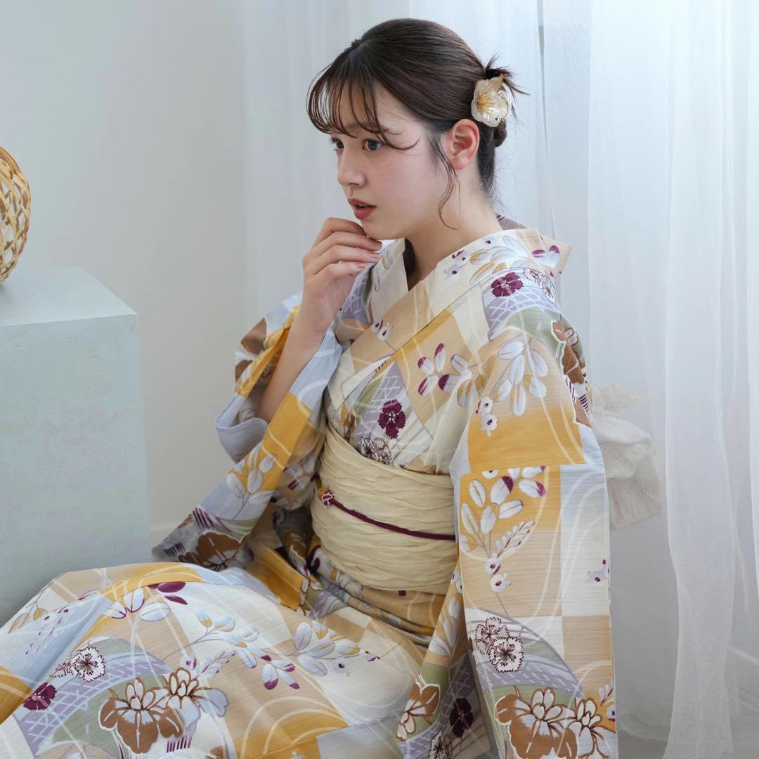 ★新品 3L4L5L 浴衣2点セット utatane からし市松に菖蒲 萩 撫子 3L4L5L 浴衣2点セット utatane からし市松に菖蒲 萩 撫子 身丈約