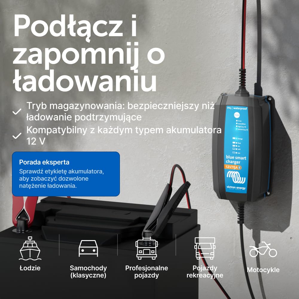Victron Energy Blue Smart IP65 12-Volt 15 amp 230V, Ładowarka do Akumulatorów, Bluetooth (CEE 7/17)