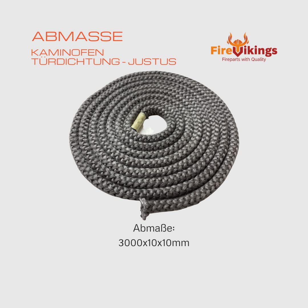 Justus - Guarnizione per porta del camino, 3 m, ø 10 x 10 mm, per modelli Lagos, Reno, R P50-5, Viking, Polarfalò K2