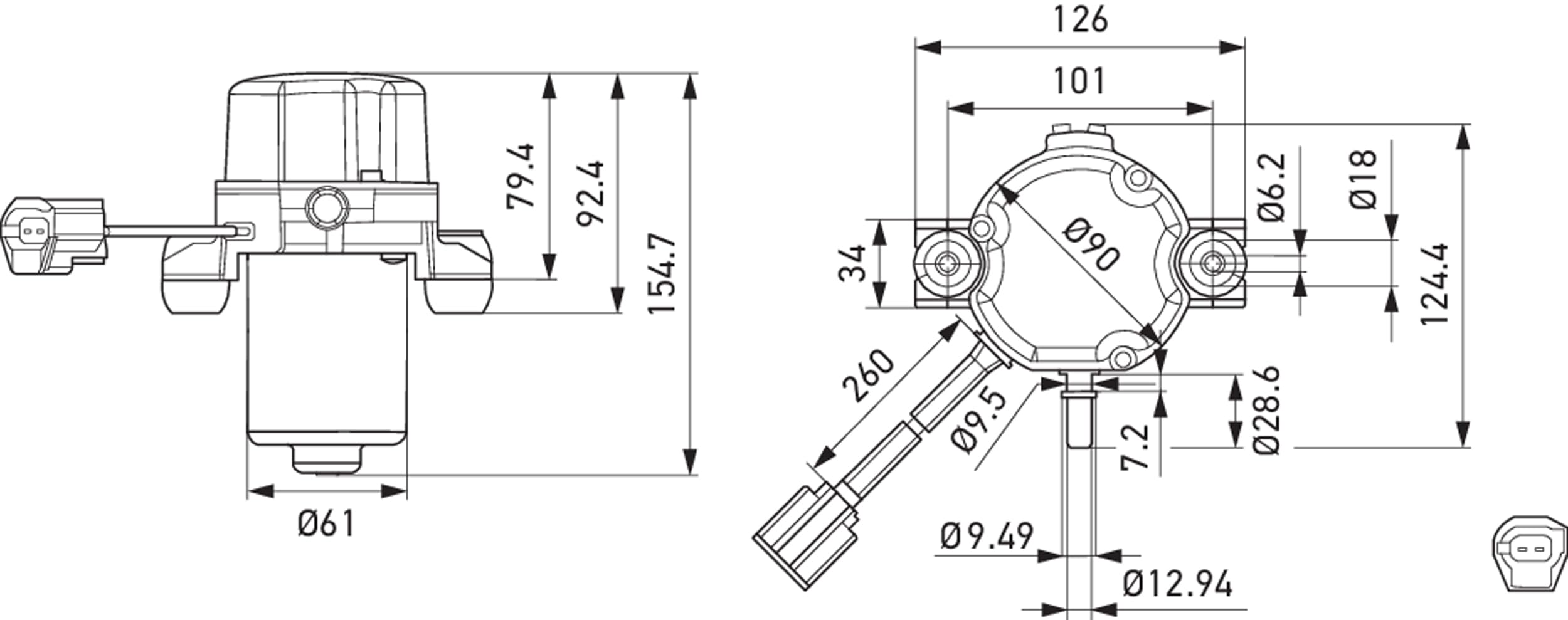HELLA 8TG 012 377-701 Pompa depressione, Sistema frenante, UP50, 12V, 2a... poli, elettrico