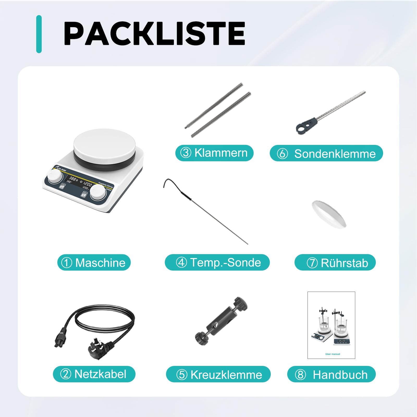 LAB FISH Agitatore Magnetico con Piastra Riscaldante, 280°C, Piastra in Acciaio Inossidabile e Ceramica da 5 Pollici, 200-1500 rpm, 3L, Include Sonda Temperatura Esterna e Ancoretta