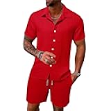 RSZGSWS Mens Track Suits 2 Piece Outfits Summer Short Sleeve Casual Button Down Cuban Shirts and Shorts Set Beach Tracksuits