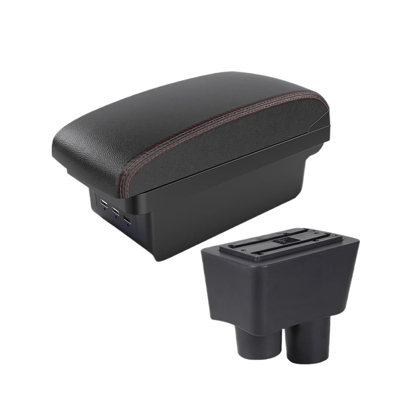 UMDJJU For Nissan For Almera For Versa Armrest Car Box Storage Interior Dedicated Retrofit Accessories Car Centre Console Armrest Box(B1 Black red 3 USB)