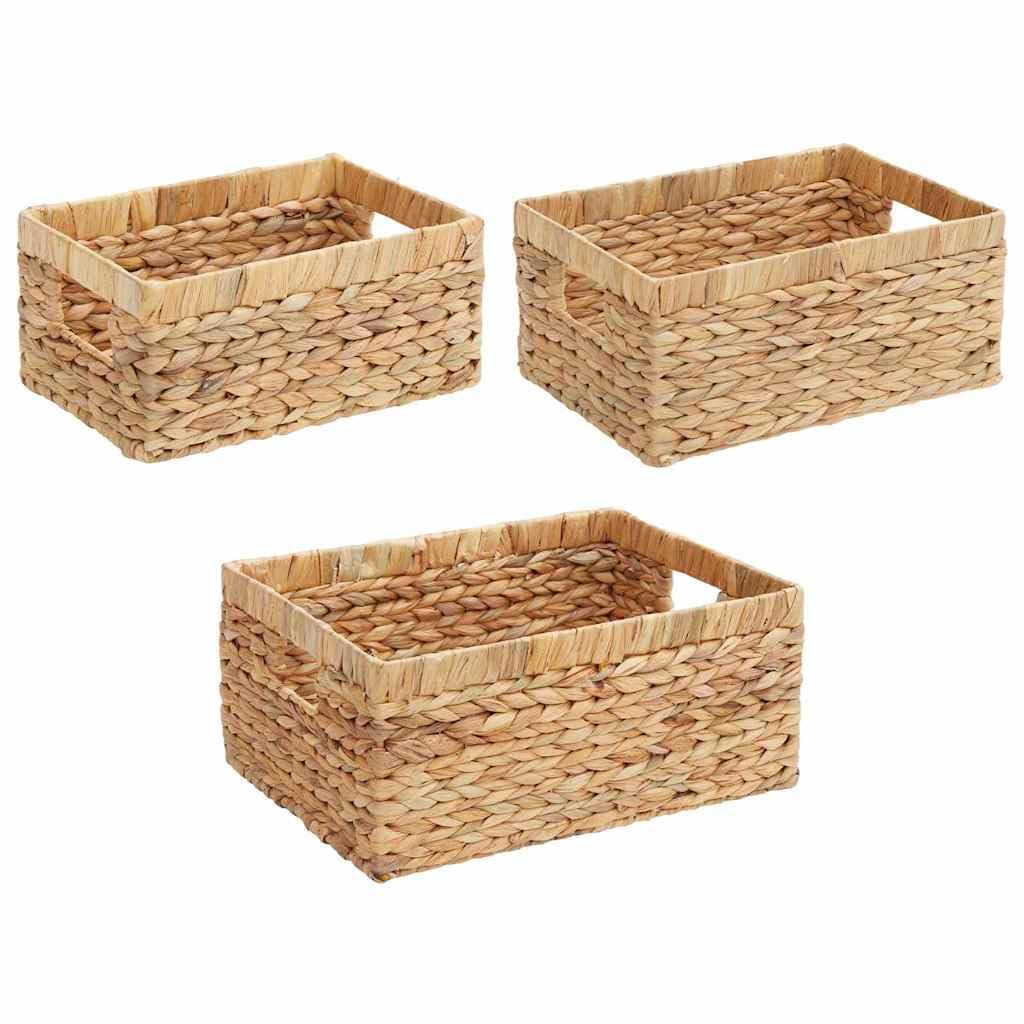 Generico Cestas de almacenamiento de 3 piezas de jacinto de agua natural, cestas rectangulares con asas para salón, dormitorio y oficina, juego de 3 tamaños diferentes para organización