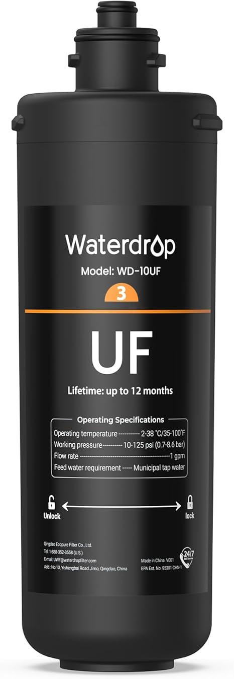 Waterdrop WD-10UF Under Sink Water Filter, Replacement for Waterdrop WD-TSA-UF 3-Stage Ultra-Filtration Under Sink Water Filter System, 12 months, 1 Pack