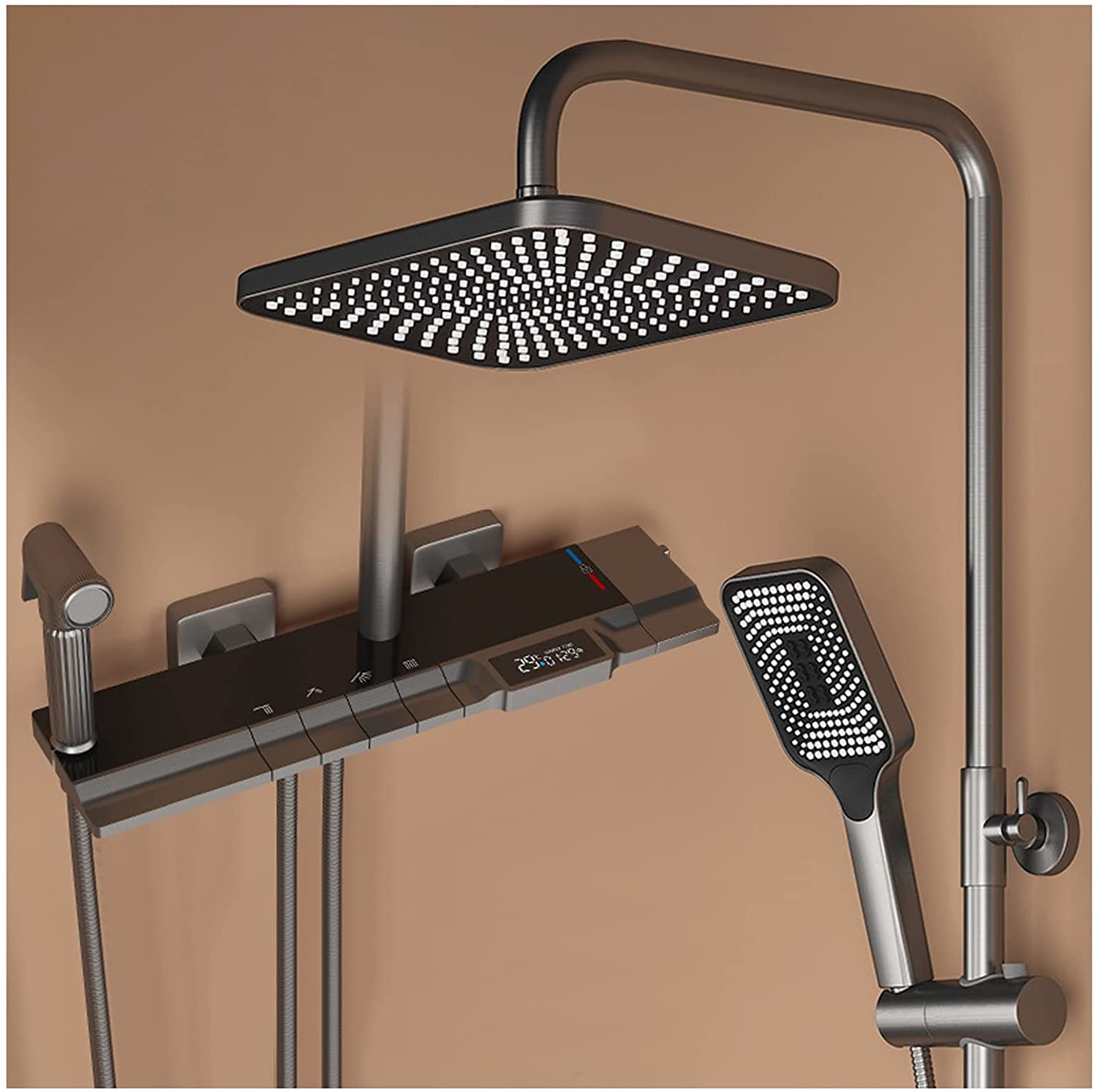 ZQFHSX Thermostatic Rain Shower System with Handheld Wall Mounted Faucet Head Tub Spout Hand Bidet Sprayer and Valve for Ultimate Bathroom Experience LWX