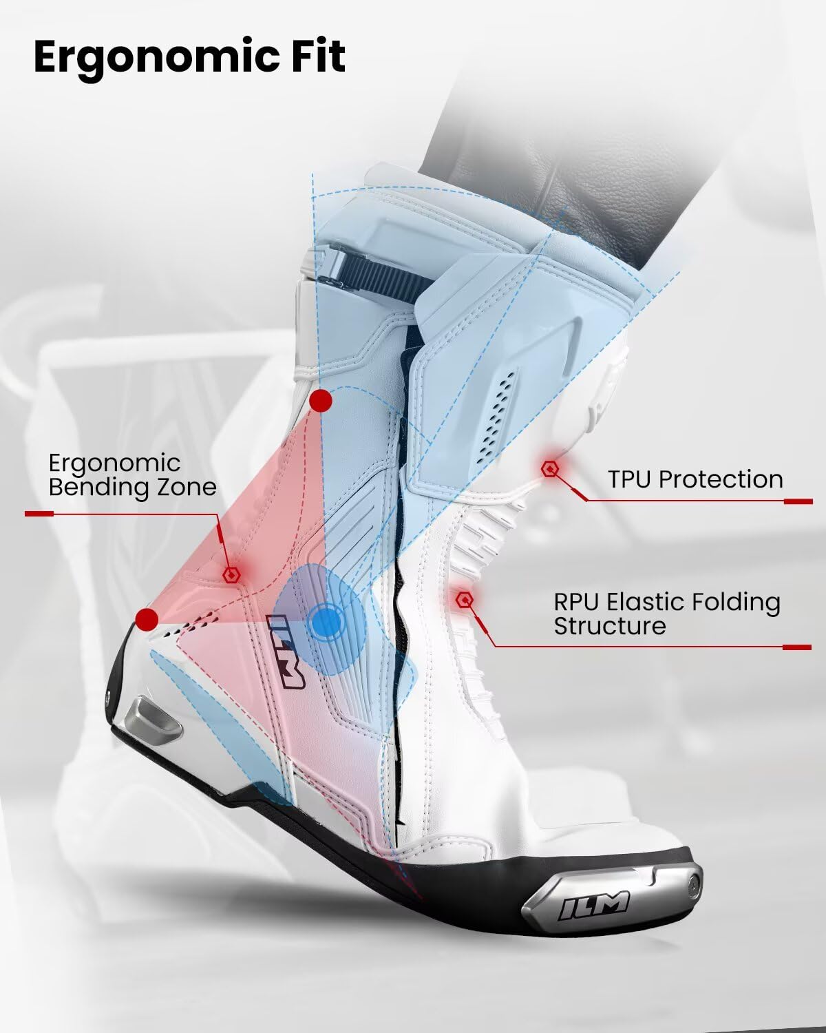 ILM Bota de Moto Hombre Mujer Doble Estructura Transpirable Ventilación Mejorada Antideslizantes Protección CE Modelo BRC1