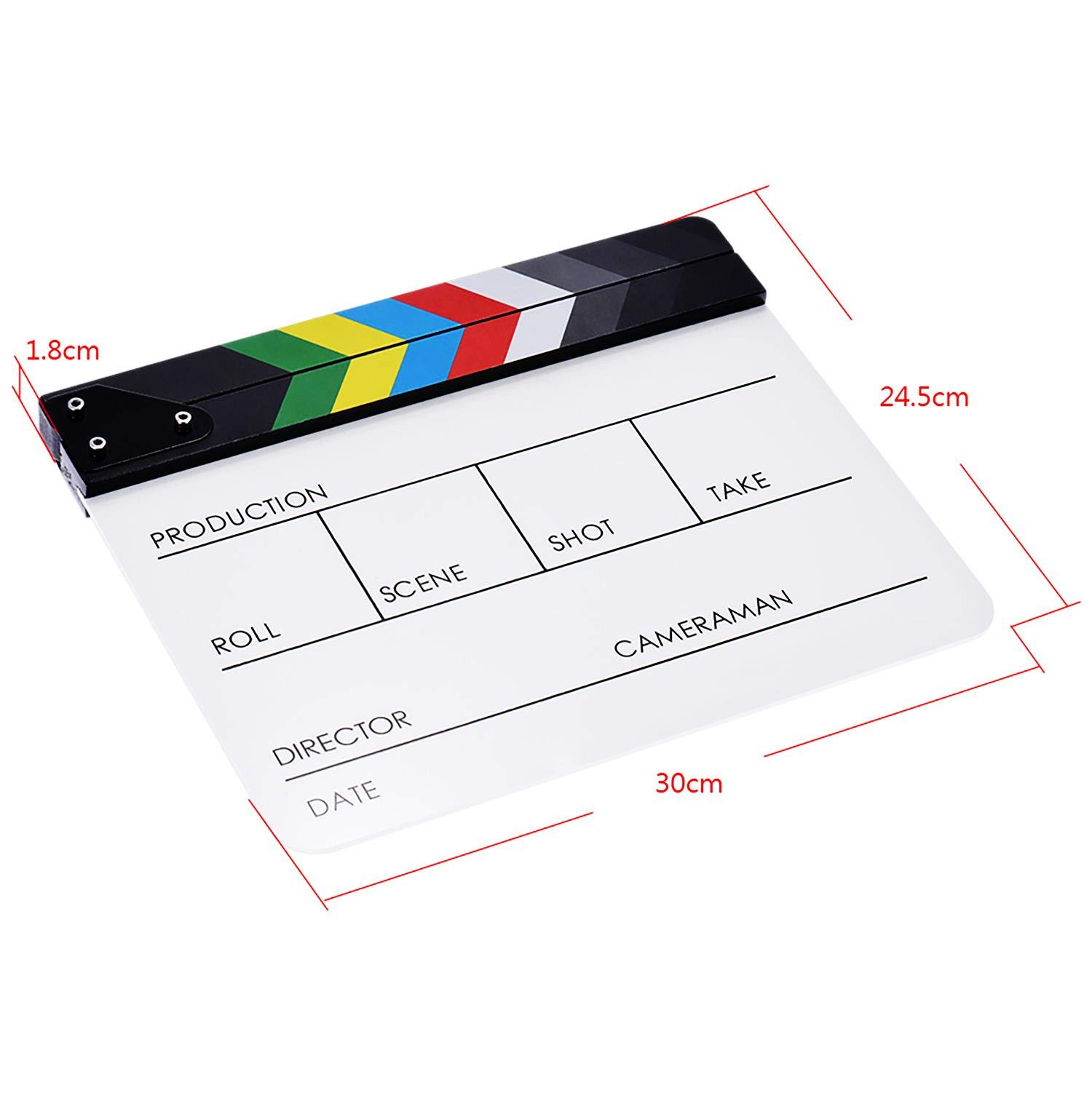 30x24cm Acrylique Blanc Clap Cinéma Film Cut Action Scène Clapper Board Ardoise, Scènes D'action Cut Clapper Ardoise avec Perche pour Publicité Vidéo
