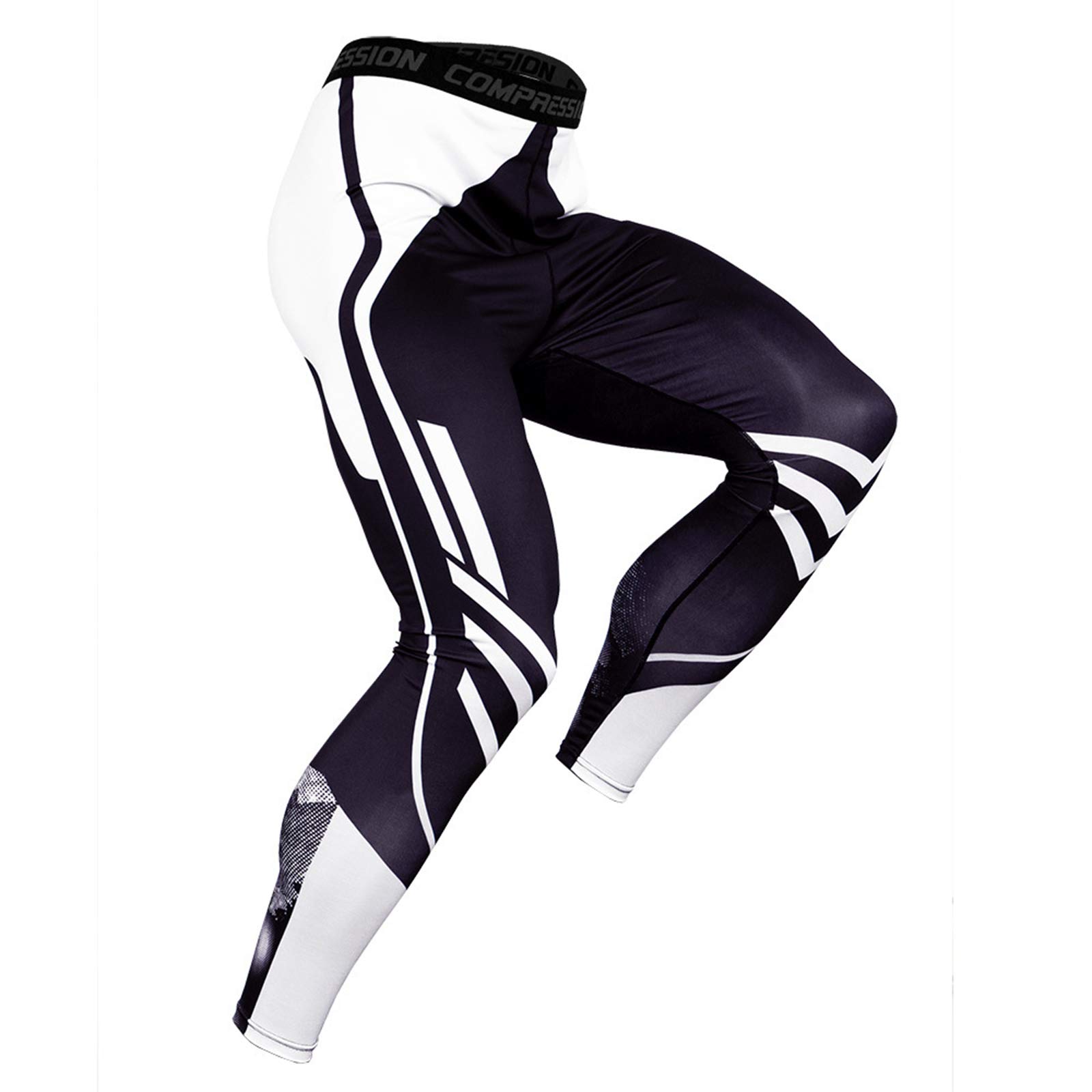 OEBLD Compression Pants Men UV Blocking Running Tights 1 or 2 Pack Gym Yoga Leggings for Athletic Workout, White Dot Pants, Medium