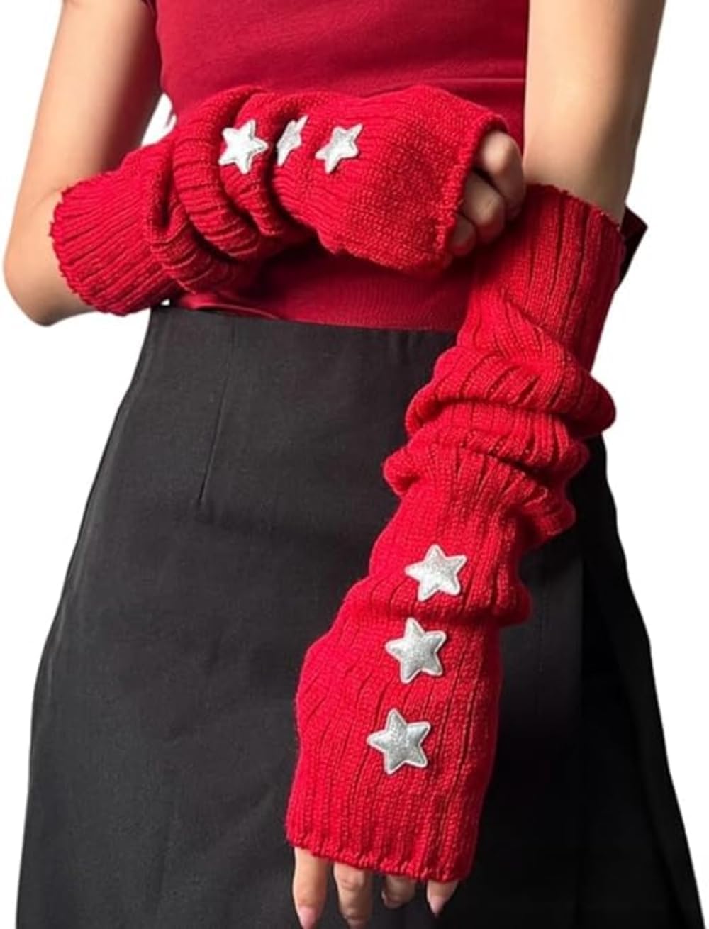 Arm Warmers, Y2k Fingerless Gloves For Women Girls, Cute Fall Winter Arm Sleeves, Grunge Accessories Harajuku Fashion Red