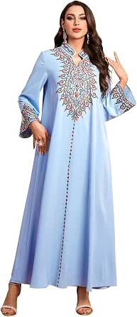 FYMNSI Floral Embroidery Abaya Dress for Women - Muslim Maxi Robe for Eid and Prayer