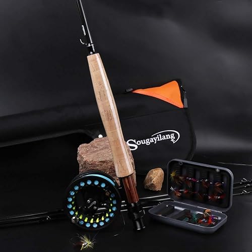 Miniatura 8 de Kit de caña y carrete Sougayilang para pesca con mosca en agua dulce y en agua salada B: Kits negros con bolsa,A: Kits de plata con bolsa,Kits