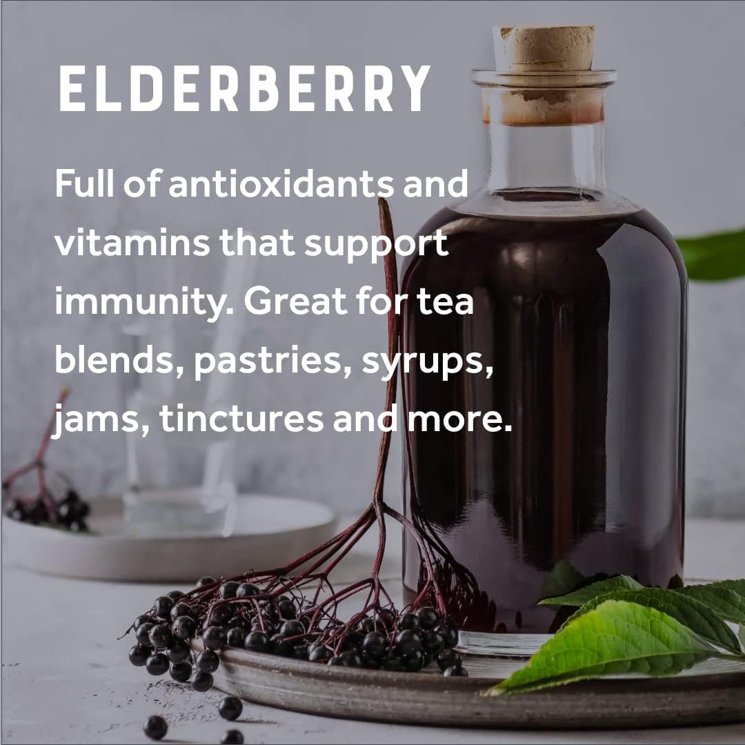MONTEREY BAY HERB CO Elderberries Certified Organic 1 LB Bag – Whole 100% Natural (Sambucus nigra)