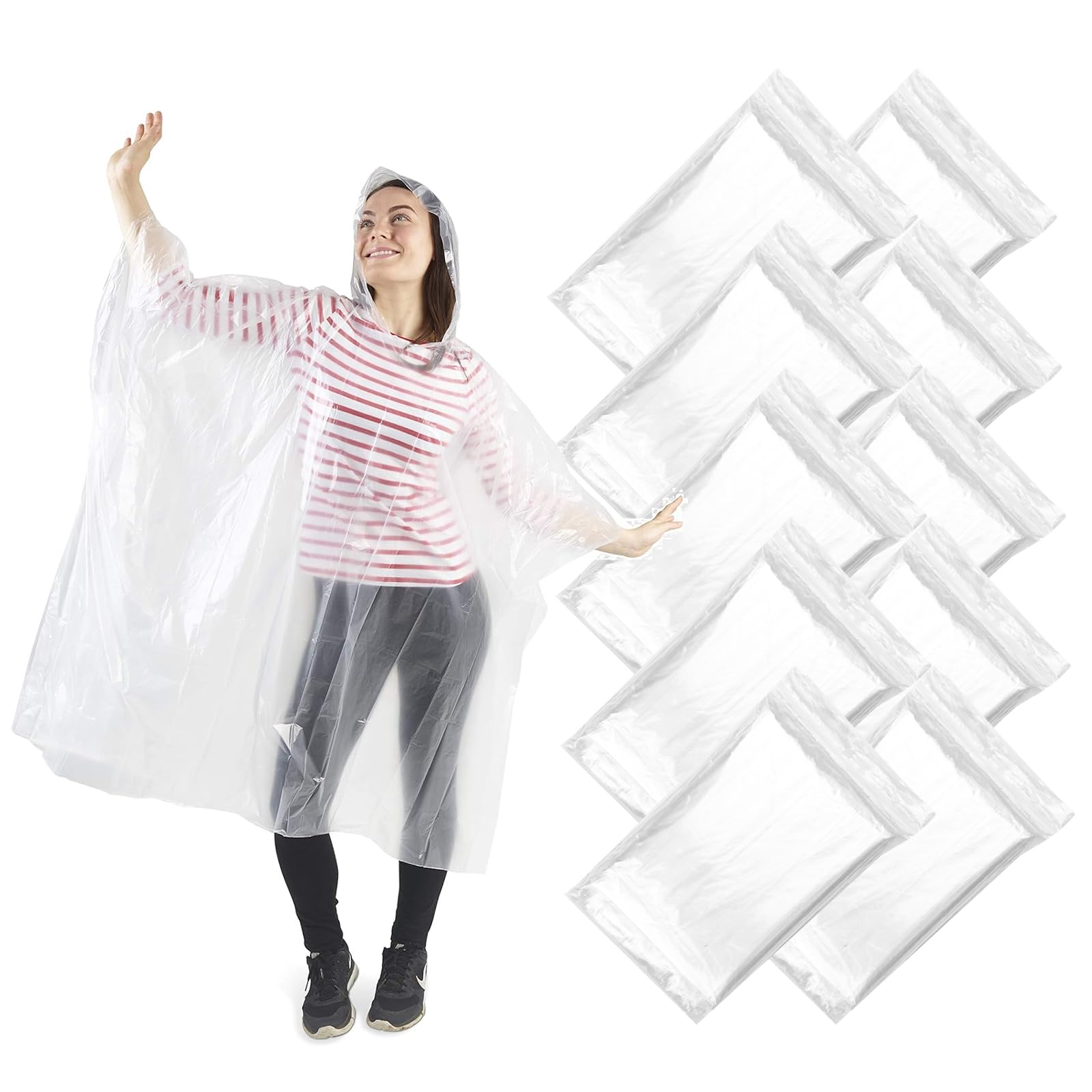 Poncho Impermeable Traxenta 10 Piezas Capa Lluvia Portátil Senderismo Unisex Adulto Ligero Plegable Transparente