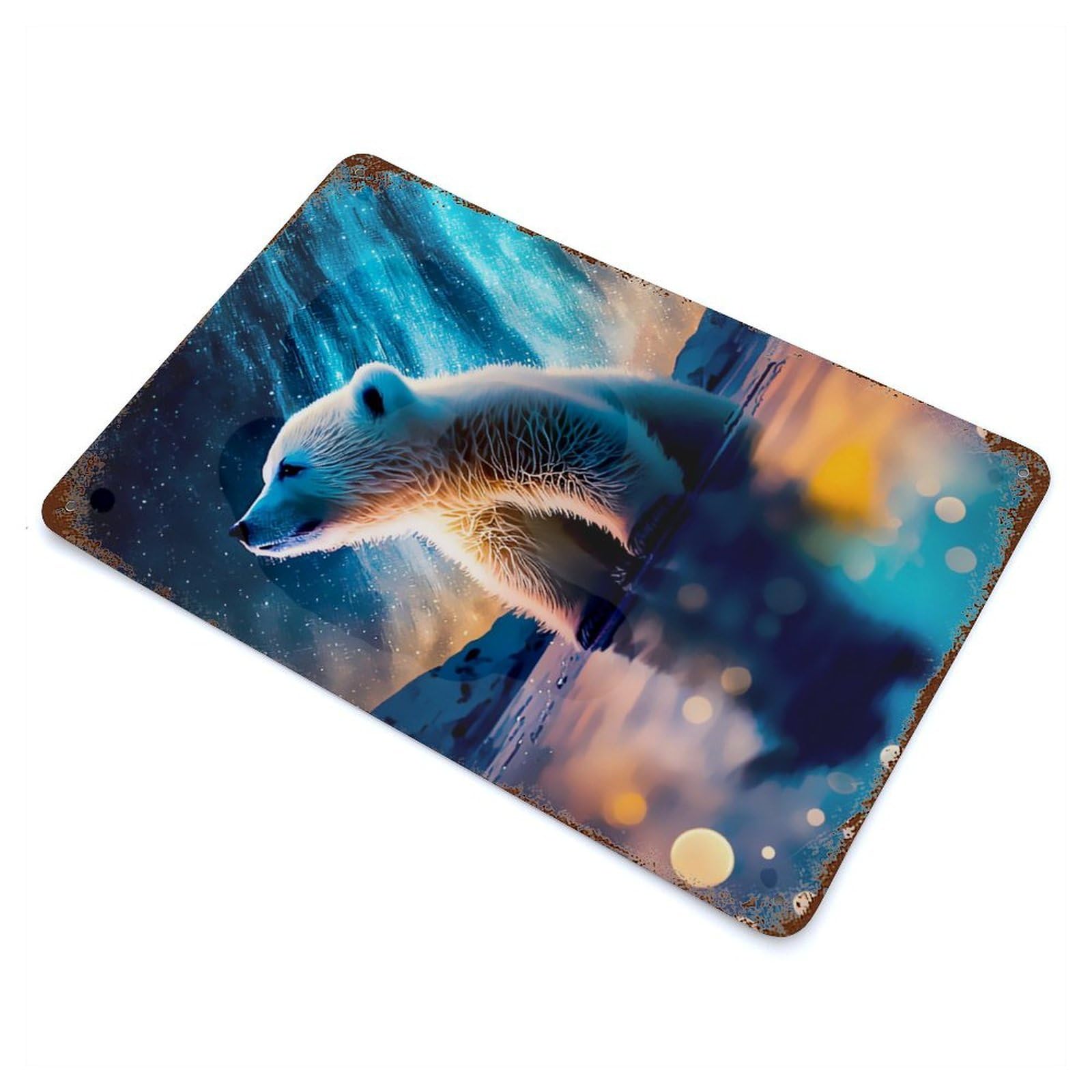Rust Effect Polar Bear Rusty Metal Tin Sign 11.8"x7.9", Old School Wall Decor for Pub, Kitchen And Man Cave Decor