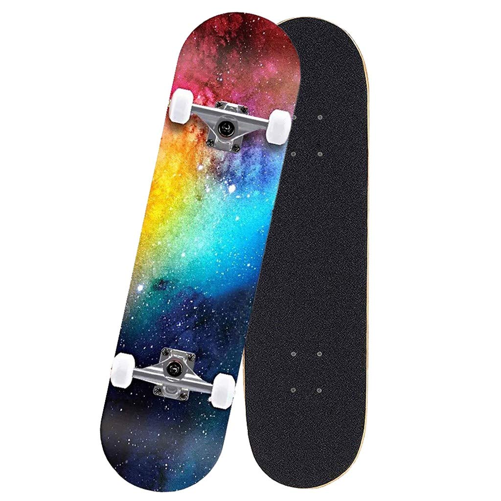 Skateboards, 31 x 8 inch Complete Skateboard for Beginners,7-Layer Maple Wood Deck Double Kick Standard Skateboards Four-wheeled Skateboard Skateboard for Kids and Adults
