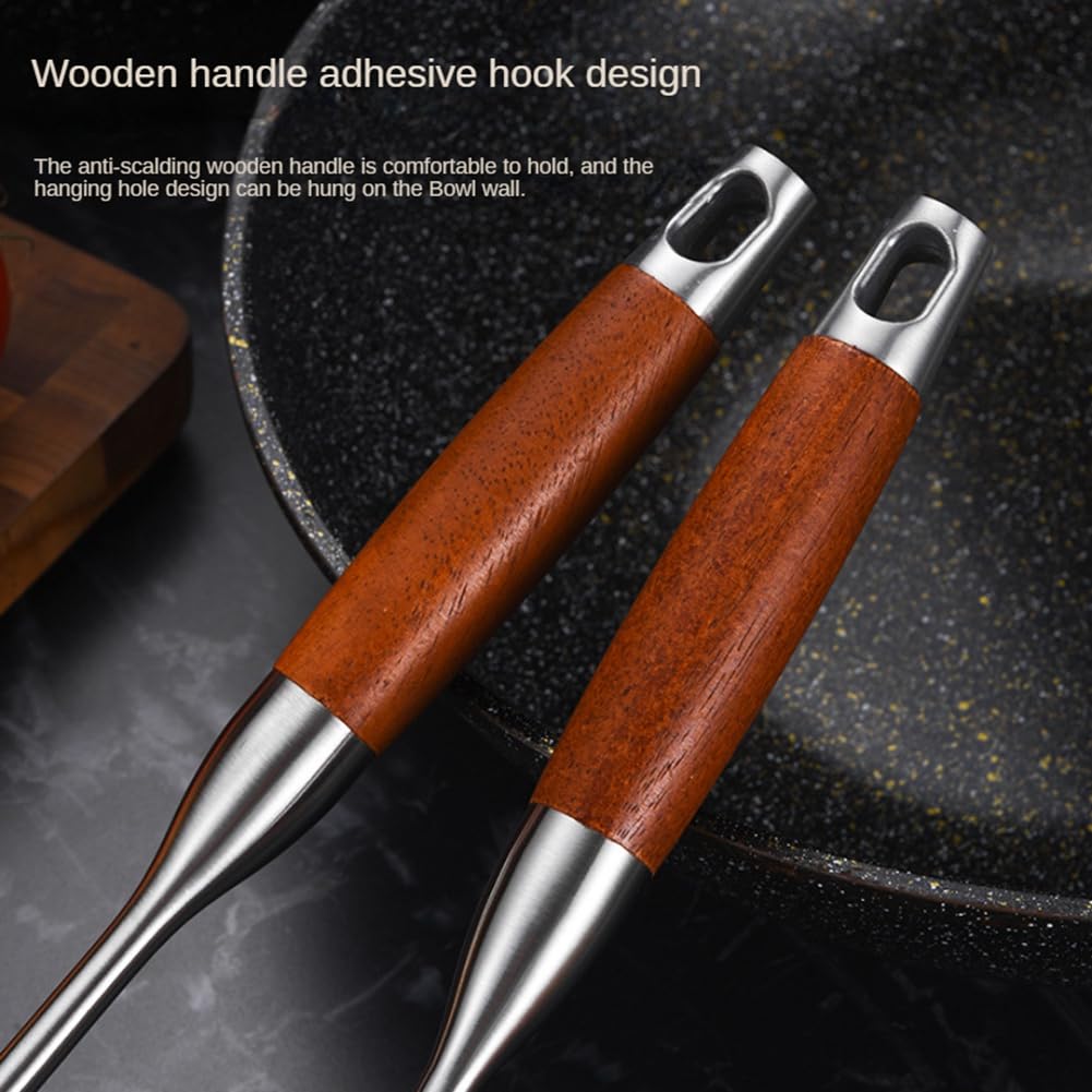 SCHNRR Stainless Steel for Carbon Steel, Stainless Steel Wok Metal, Wok Tools Set, Wooden Handle Soup Ladle Reusable - Image 4