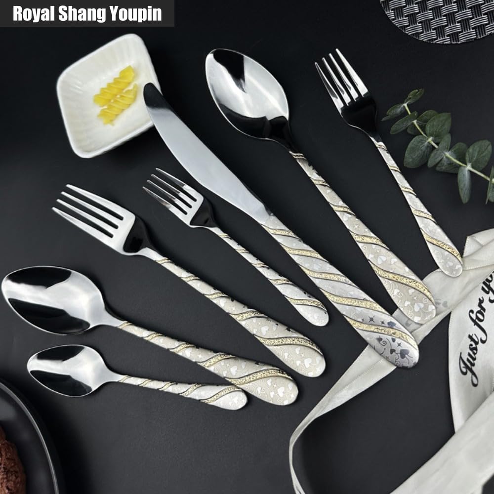 Linea Addensata Maniglia Da Cucina Posate in Acciaio Inossidabile Stoviglie Posate Set Di Posate Coltello Da Bistecca Forchetta Cucchiaio Cucchiaino (20 pezzi)