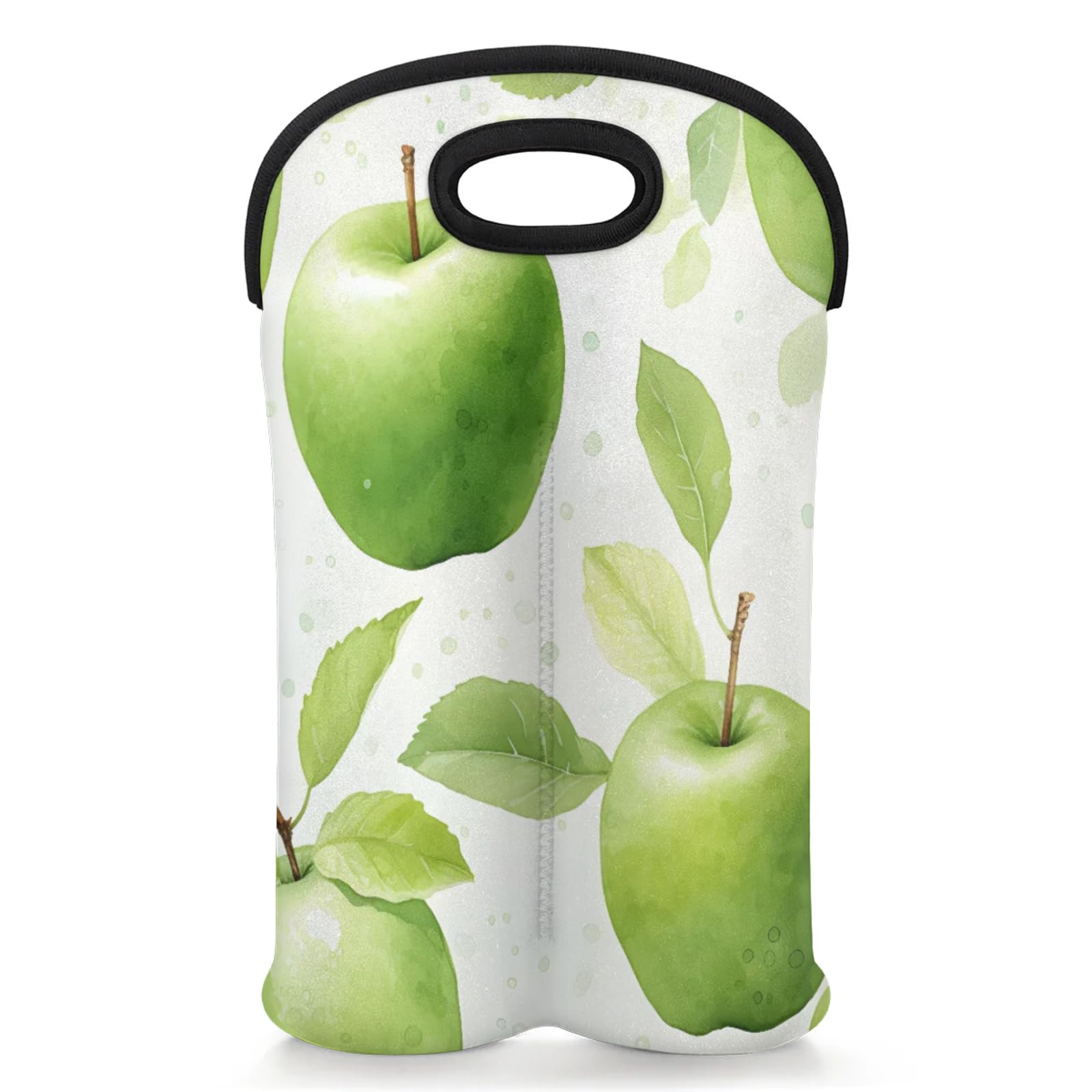 GzLeyigou 2 Bottles Green Apples Wine Bag Sleeve Totes Neoprene Protective Wine Carrier Bag for Wine,Water, Champagne, Beer, Baby Bottles,Gift 14.5 x 10 Inches