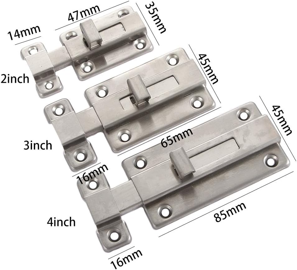 Stainless Steel Door Lock Bolt Cabinet Catches Slide Padlock Clasp Set for Bathroom Toilet Bedroom Home Improvement(4inch)
