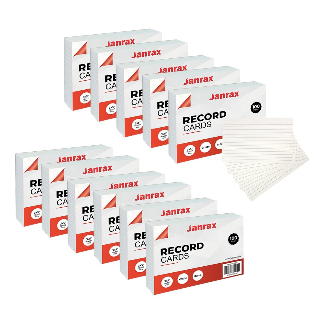 Pack of 1200 White Ruled 5x3 Record Cards – Lined Study Index Cards for Notes, Revision