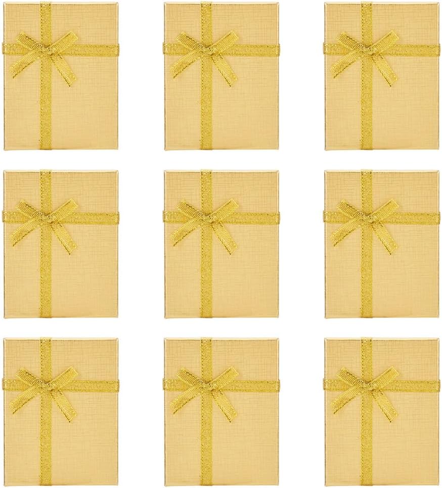 KISSITTY 12Pcs Gold Jewelry Gift Paper Boxes Rectangle Earring Necklace Ring Package Boxes with Sponge 3.43x2.64x1.02 Inch Cardboard Jewelry Boxes for Christmas Birthday Valentine