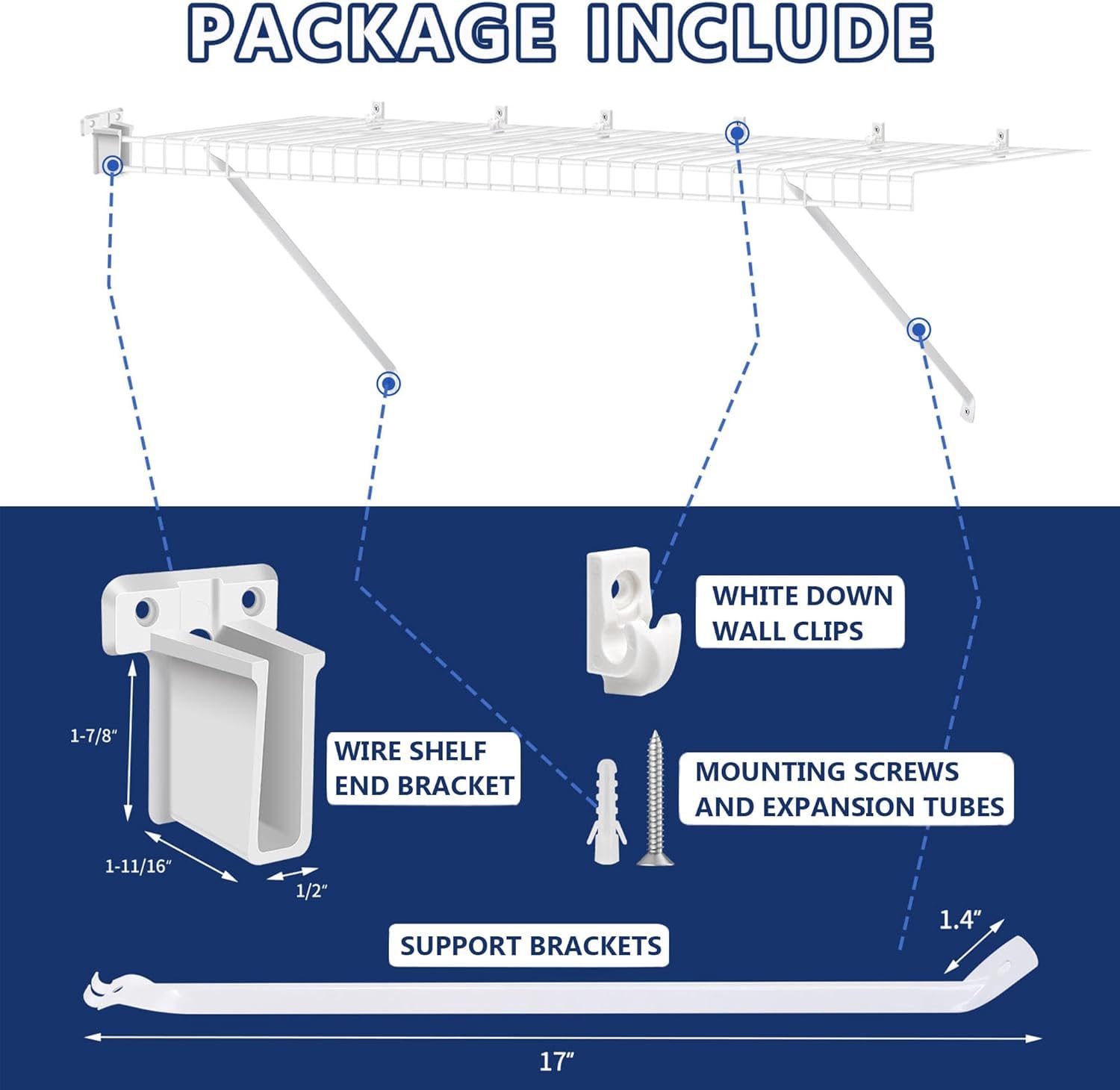 Set di staffe per mensole da 30,5 cm, include 6 clip per mensole in filo metallico e 2 staffe terminali, adatte per l'installazione di armadi e staffe a parete (2)