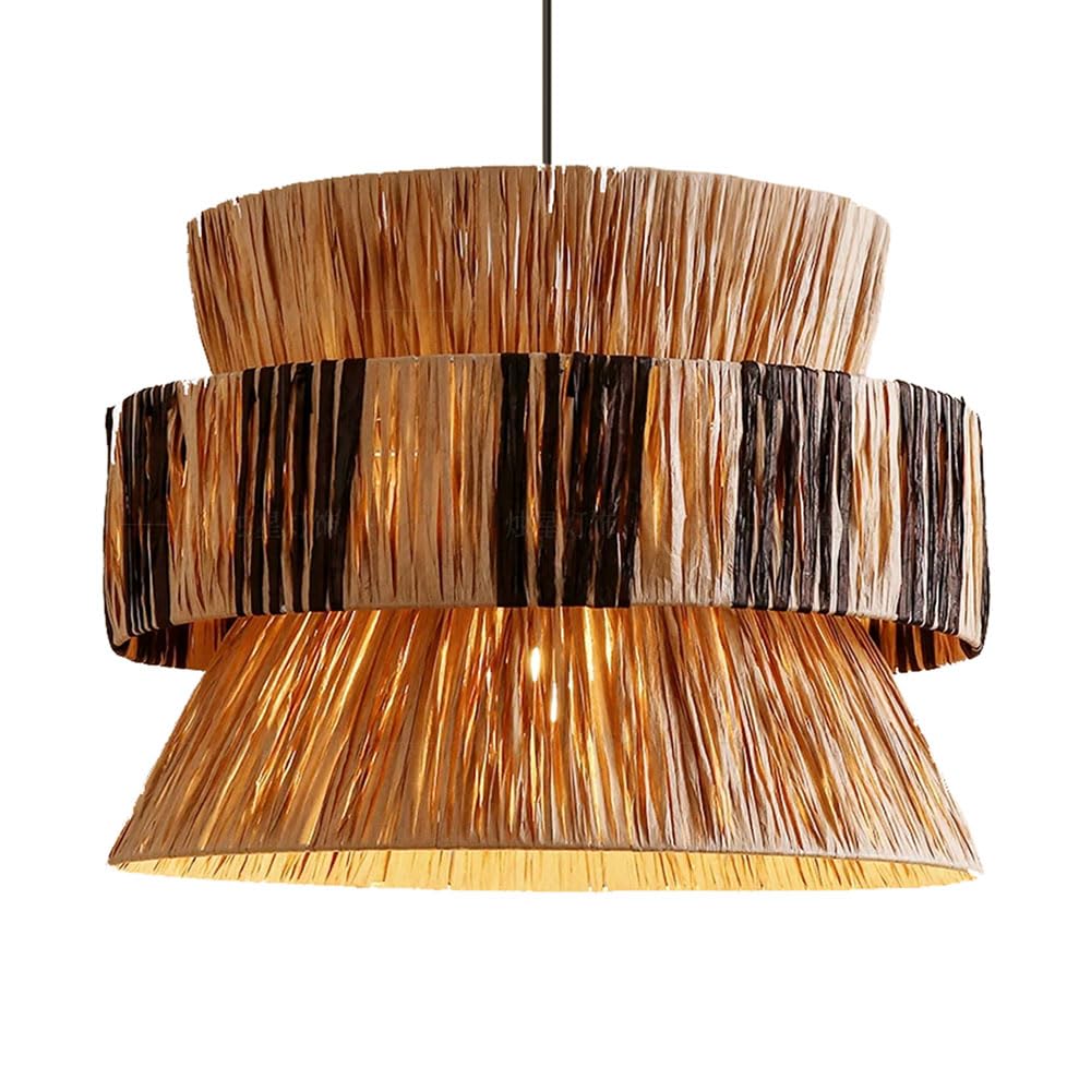 CSSYKV Boho Rattan Chandelier E26 Wicker Light Fixture, Wabi-sabi Vintage Hand-Woven Pendant Light 2-Layer Large Farmhouse Pendant Lamps for Kitchen Island Bar Counter Living Room