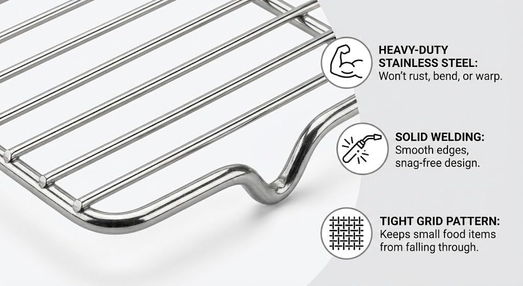 2-Pack Stainless Steel Cooling Racks for Baking and Roasting, Fits Quarter Sheet Pan, Oven Safe & Dishwasher Safe, Heavy Duty Baking Rack for Cookies, Meat, Cakes