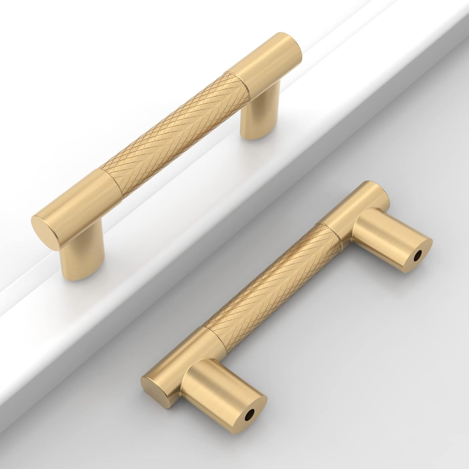 Amerdeco 10 Pack Matte Black and Gold Knurled Cabinet Pulls 5 Inch Hole Center Kitchen Cabinet Handles for Drawer Cupboard and Wardrobe ZH0038…