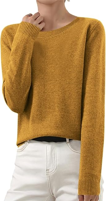 OIOLOYJM Fall Cashmere Sweaters for Women 2025 Crewneck Long Sleeve Tops Knitted Pullovers Lightweight Merino Wool Sweater