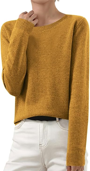 OIOLOYJM Fall Cashmere Sweaters for Women 2025 Crewneck Long Sleeve Tops Knitted Pullovers Lightweight Merino Wool Sweater