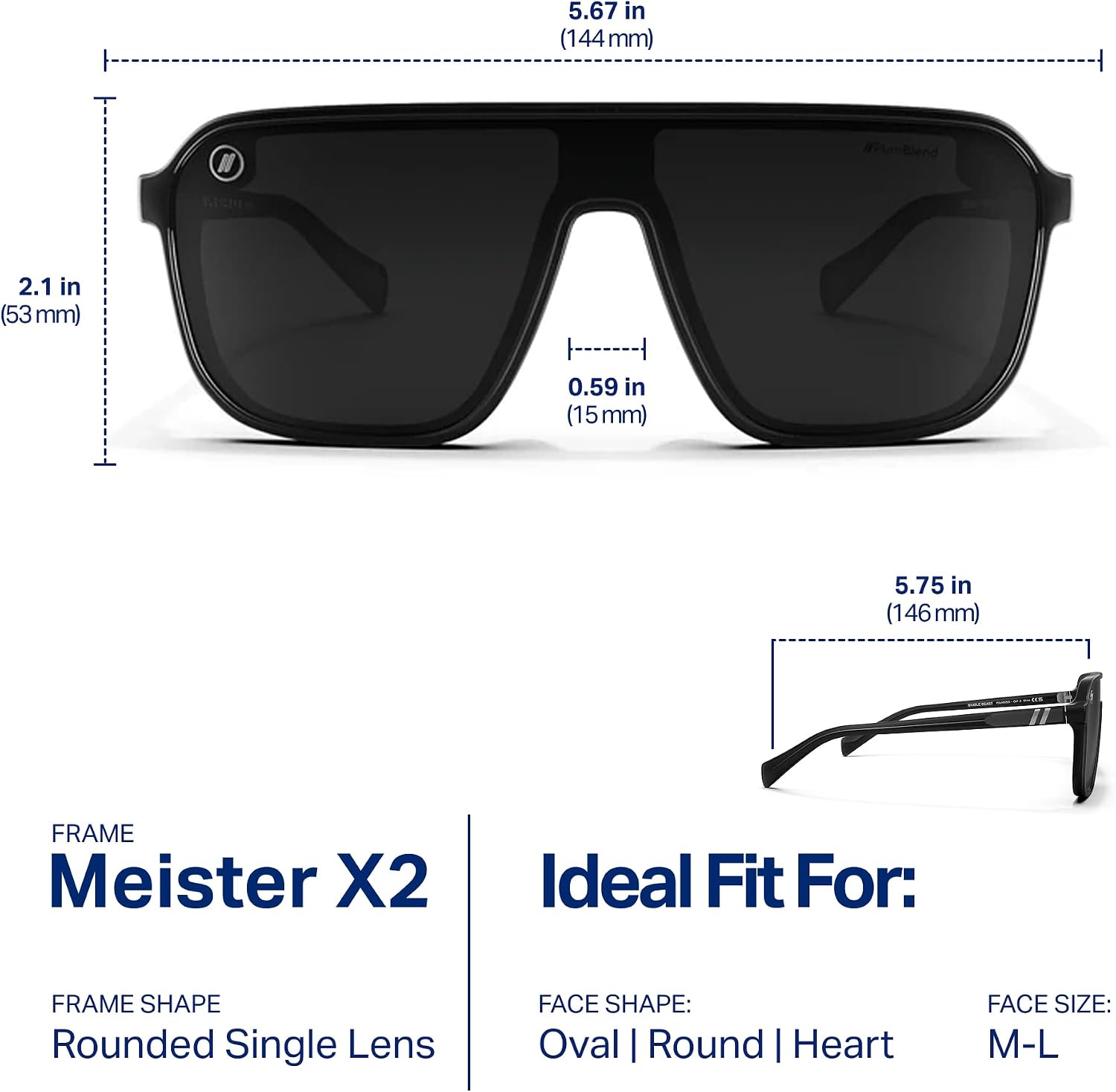 Blenders Eyewear Meister X2 – Polarized Sunglasses – Single Lens, Adjustable Temples – 100% UV Protection – For Men & Women