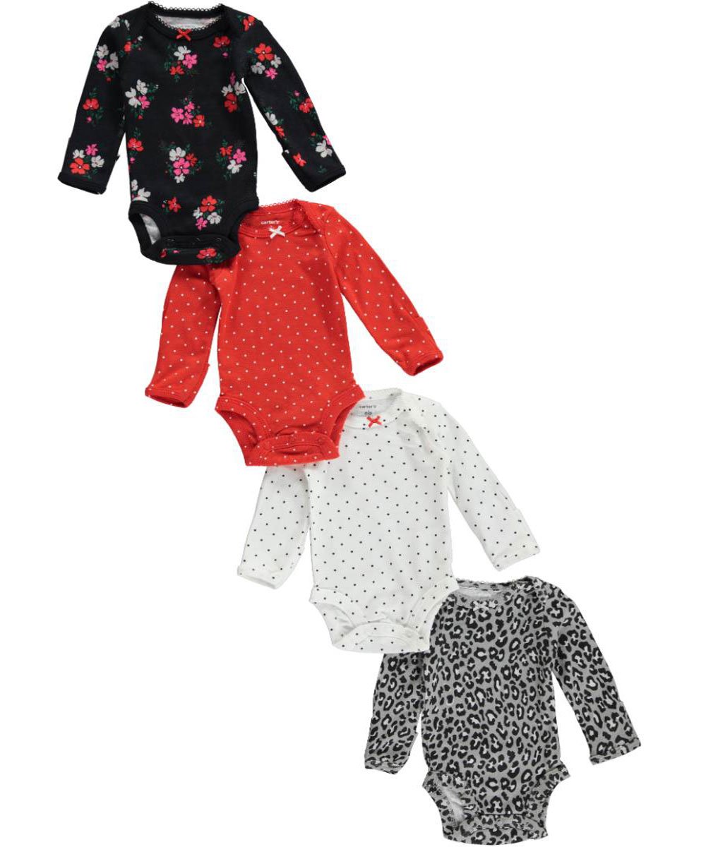Carter's Baby Girls' "Dots & More" 4-Pack L/S Bodysuits - ivory multi, 9 months