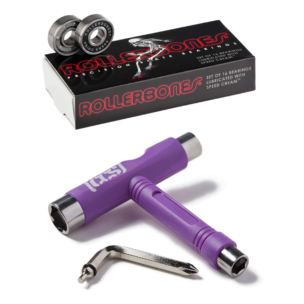 RollerBones Roller Bearing Inline Skate Replacement Bearings with Purple CCS Skate Tool