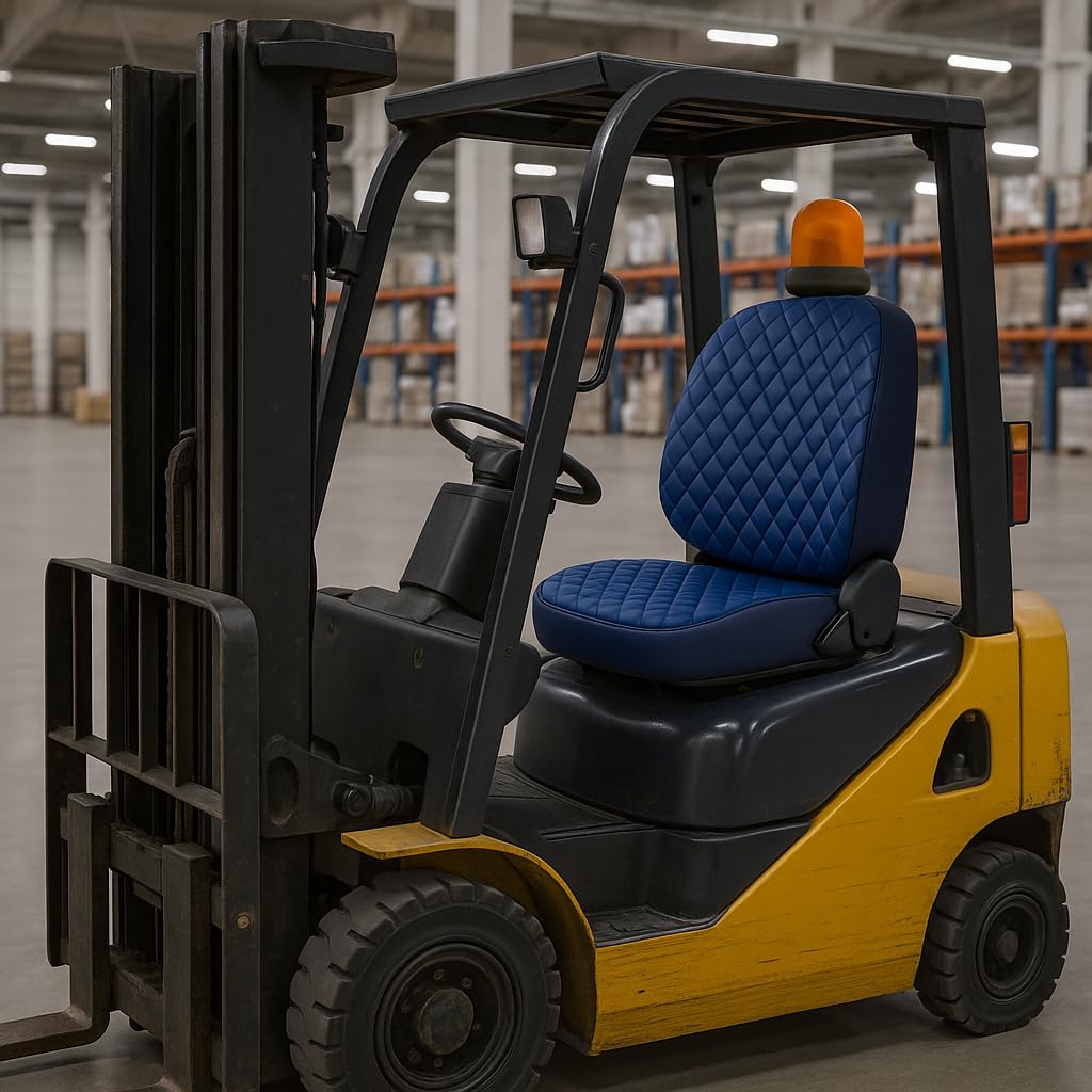 Funda de asiento de tractor resistente, acolchado Impertex duradero para tractores y carretillas elevadoras, cortacésped (cuero azul, costuras azules)
