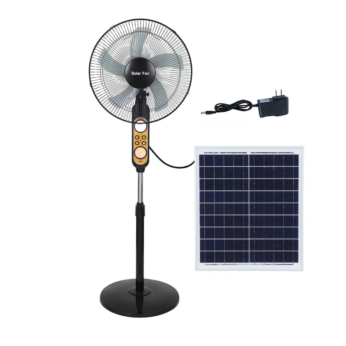 Ventilador de Pedestal oscilante Solar de 17'', Ventilador Recargable con Panel Solar/Control Remoto/Puerto USB/luz LED, Ventilador de pie silencioso Que Funciona con batería Recargable