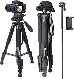 Camera Tripod with Travel Bag,Regetek 74 Inch Aluminum Cell Phone Tripod with Phone Holder, Professional Portable Tripod Stand Compatible with DSLR/SLR Cameras,Phones,Projector,Webcam,Spotting Scopes
