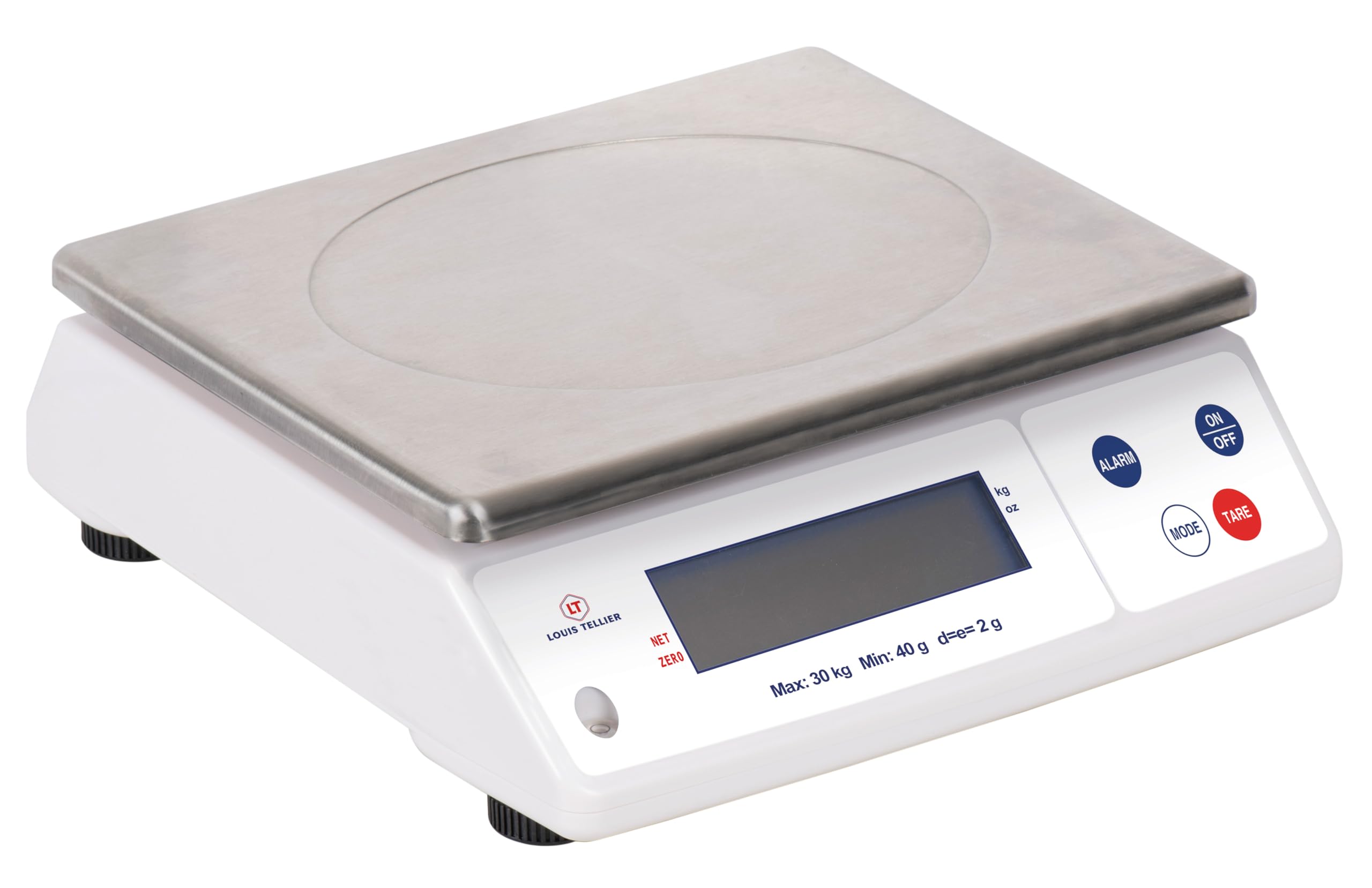 LOUIS TELLIER | Báscula electrónica profesional | 30 kg | IP53 | precisión 2 g | bandeja extraíble | cocina | panadería | 30 x 32 x 11,5 cm