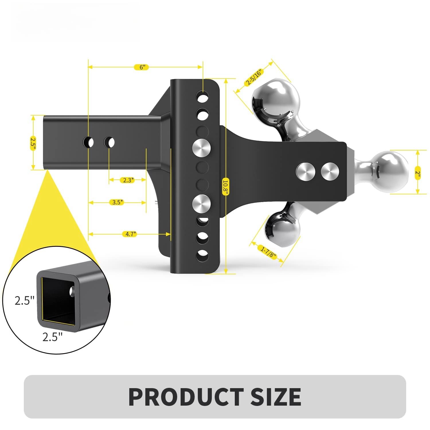 Adjustable Trailer Hitch Ball Mount, Tri-Ball (1-7/8